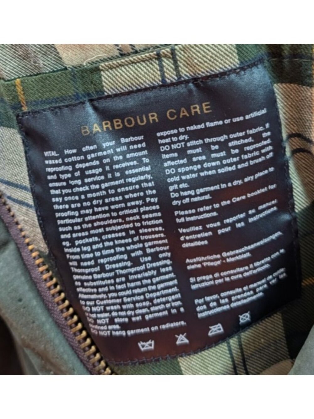 Vtg Barbour Ashby Wax Waterproof Olive Green Country Rain Jacket Coat Tartan - Picture 7 of 10